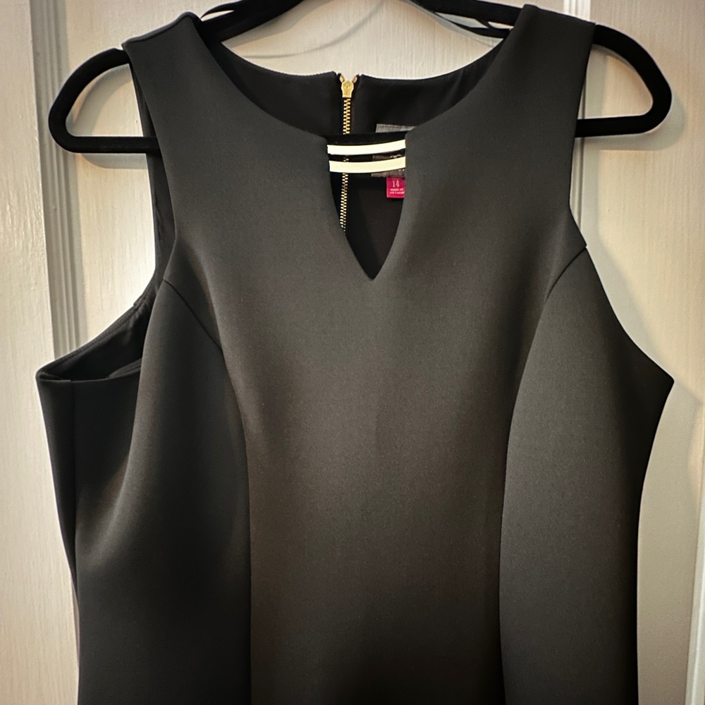 Vince Camuto Little Black Sleeveless Dress with Gold Neckline Detail. Size 14.